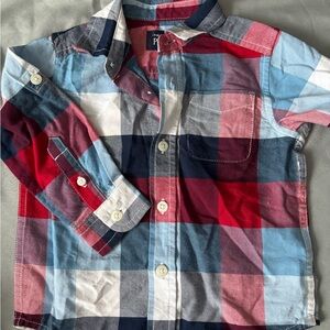 The Children's Place Red Navy Light Blue Plaid Button-Down Shirt